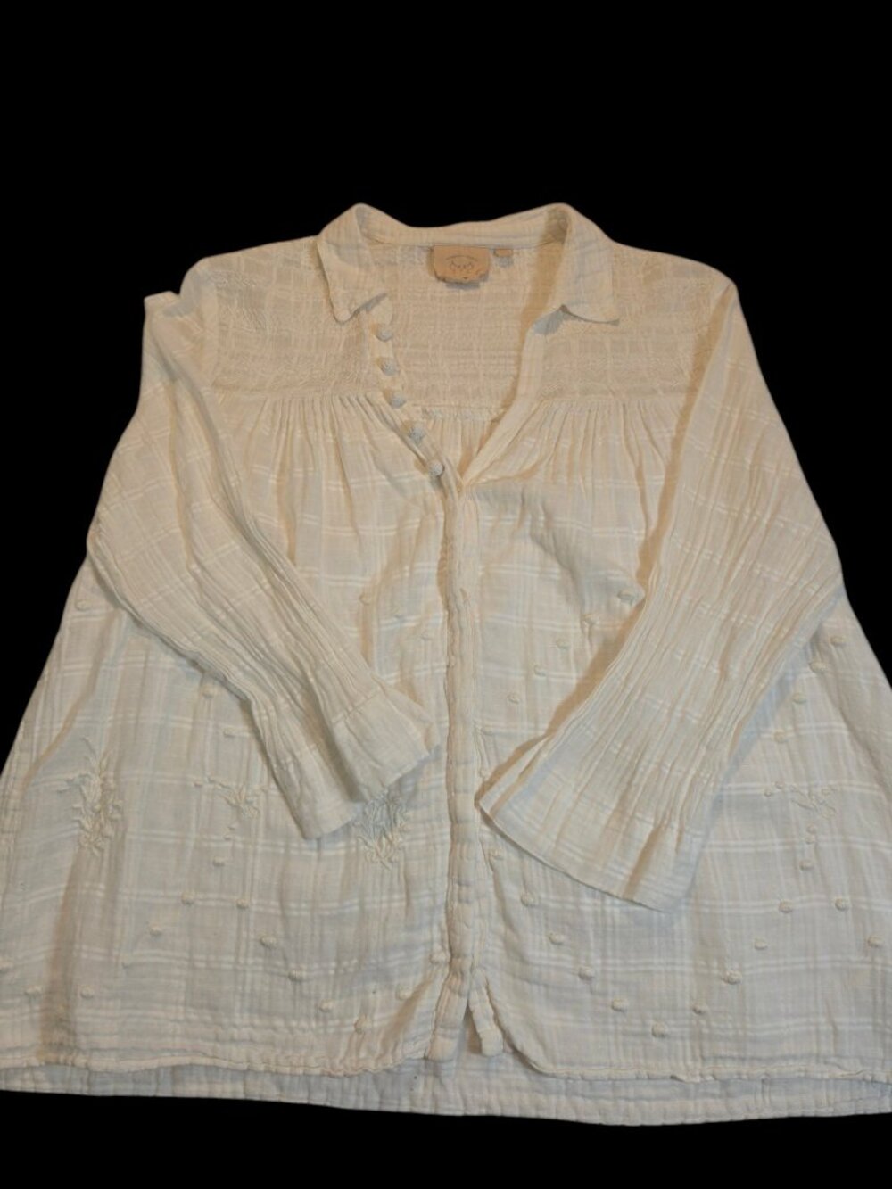Vanessa Virginia White Button-Down Shirt Blouse Size S Swiss Dot Embroidered